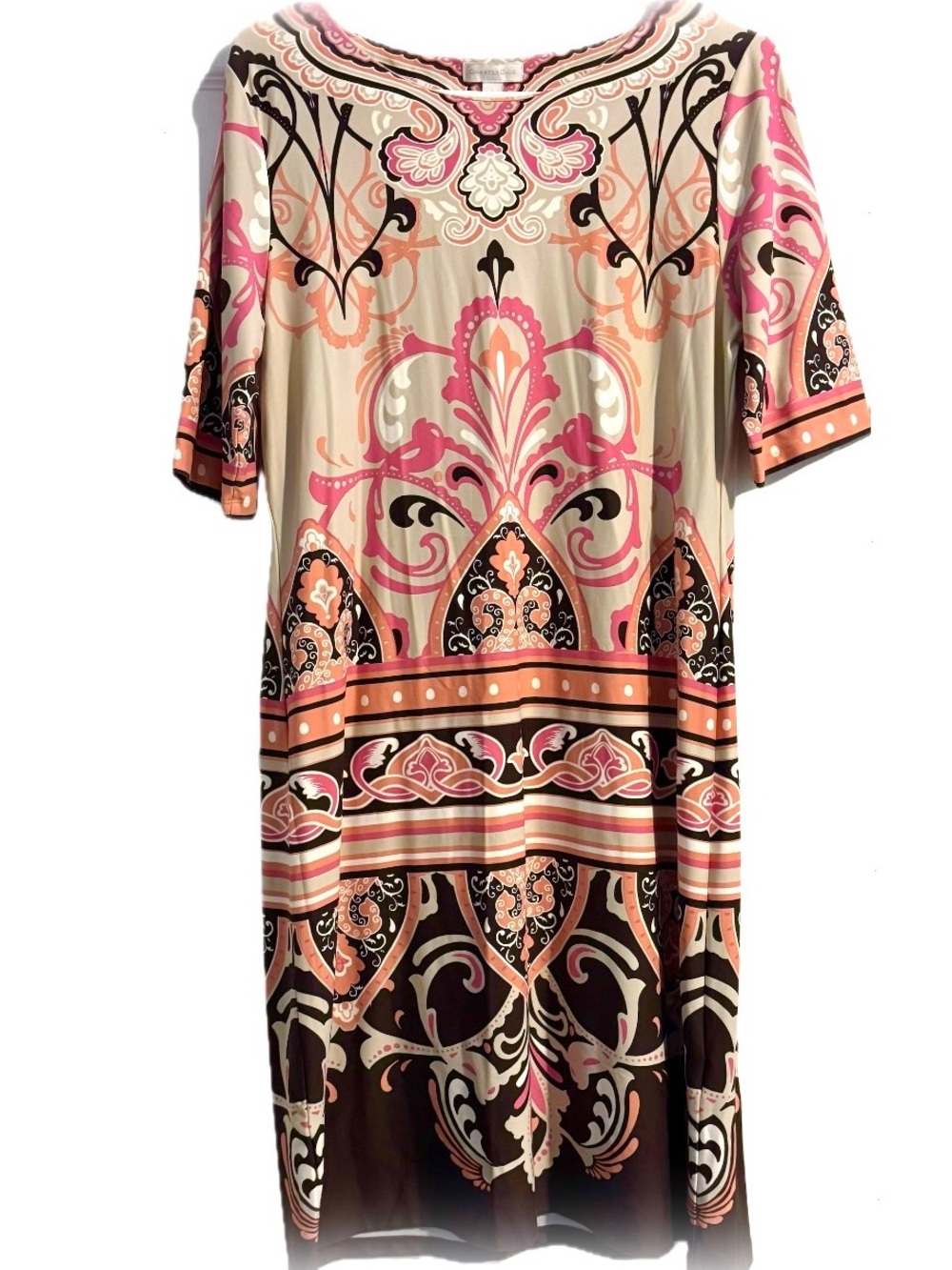 Charter Club Paisley Medallion Stretch Dress Pink Brown Orange Size Large
